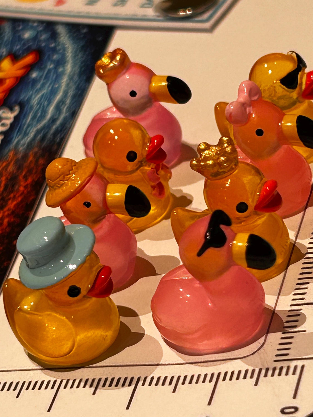 Set of 8, Glow-in-the-Dark Flamingos and Ducks Themed Mini Resin Ducks, Magnetic or Non-Magnetic, Optional Personalized Duck Hiding Tags