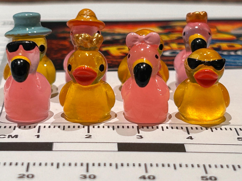 Set of 8, Glow-in-the-Dark Flamingos and Ducks Themed Mini Resin Ducks, Magnetic or Non-Magnetic, Optional Personalized Duck Hiding Tags