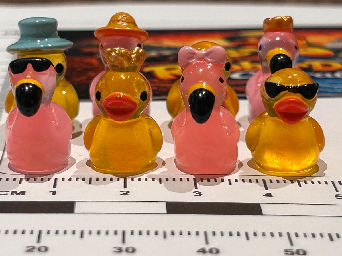 Set of 8, Glow-in-the-Dark Flamingos and Ducks Themed Mini Resin Ducks, Magnetic or Non-Magnetic, Optional Personalized Duck Hiding Tags