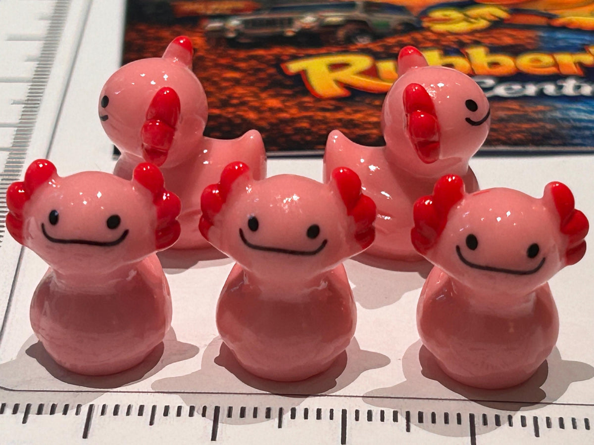 Set of 5, Pink Solid Axolotl Themed Mini Resin Ducks, Magnetic or Non-Magnetic, Optional Personalized Duck Hiding Tags