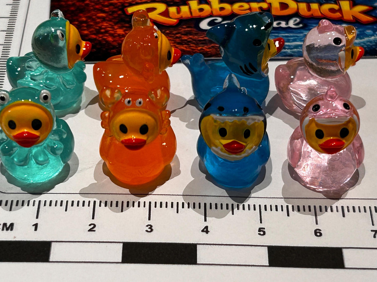 Set of 8, Glow-in-the-Dark Ocean Marine Sea Life Themed Mini Resin Ducks, Magnetic or Non-Magnetic, Optional Personalized Duck Hiding Tags