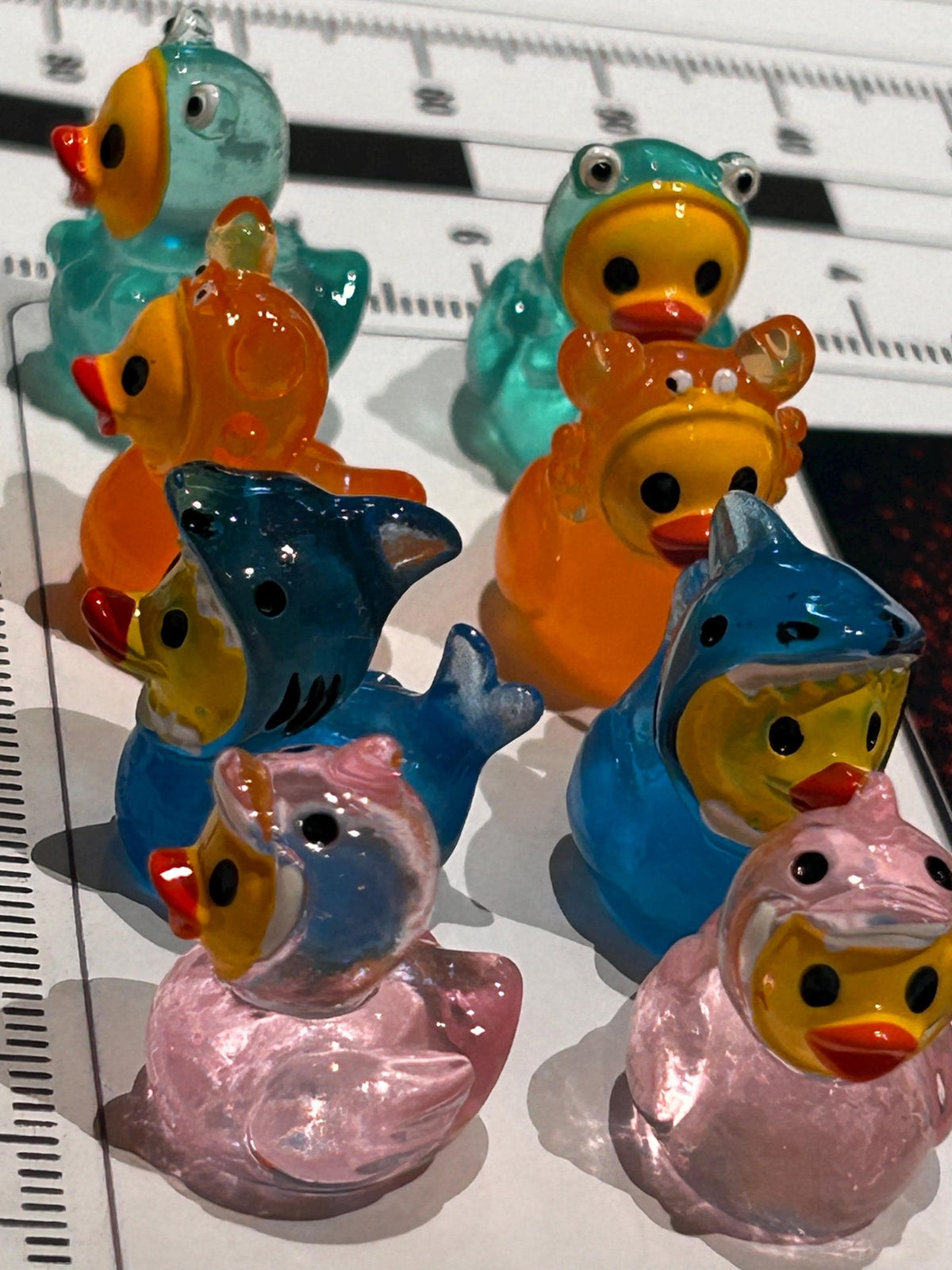 Set of 8, Glow-in-the-Dark Ocean Marine Sea Life Themed Mini Resin Ducks, Magnetic or Non-Magnetic, Optional Personalized Duck Hiding Tags