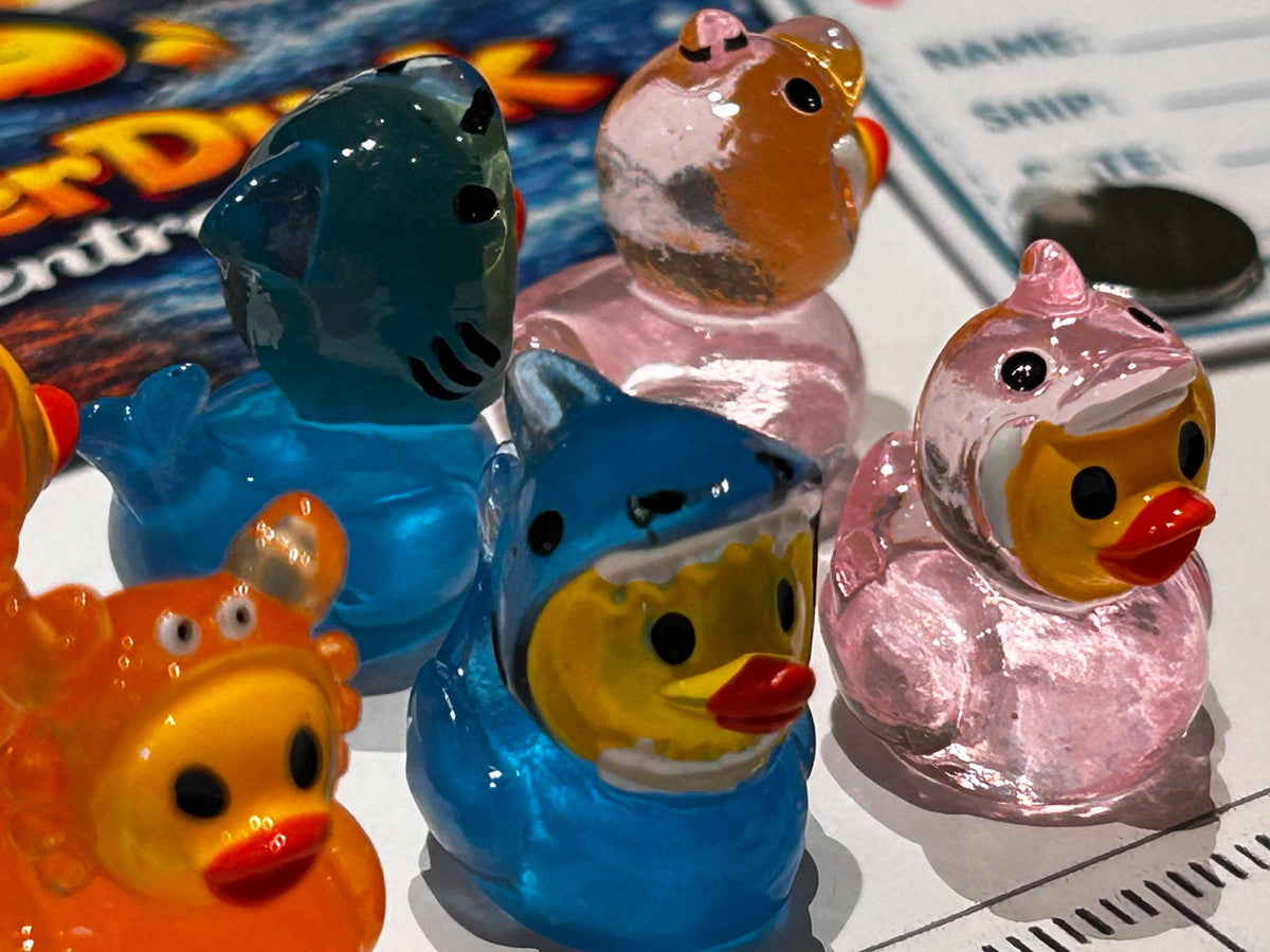 Set of 8, Glow-in-the-Dark Ocean Marine Sea Life Themed Mini Resin Ducks, Magnetic or Non-Magnetic, Optional Personalized Duck Hiding Tags