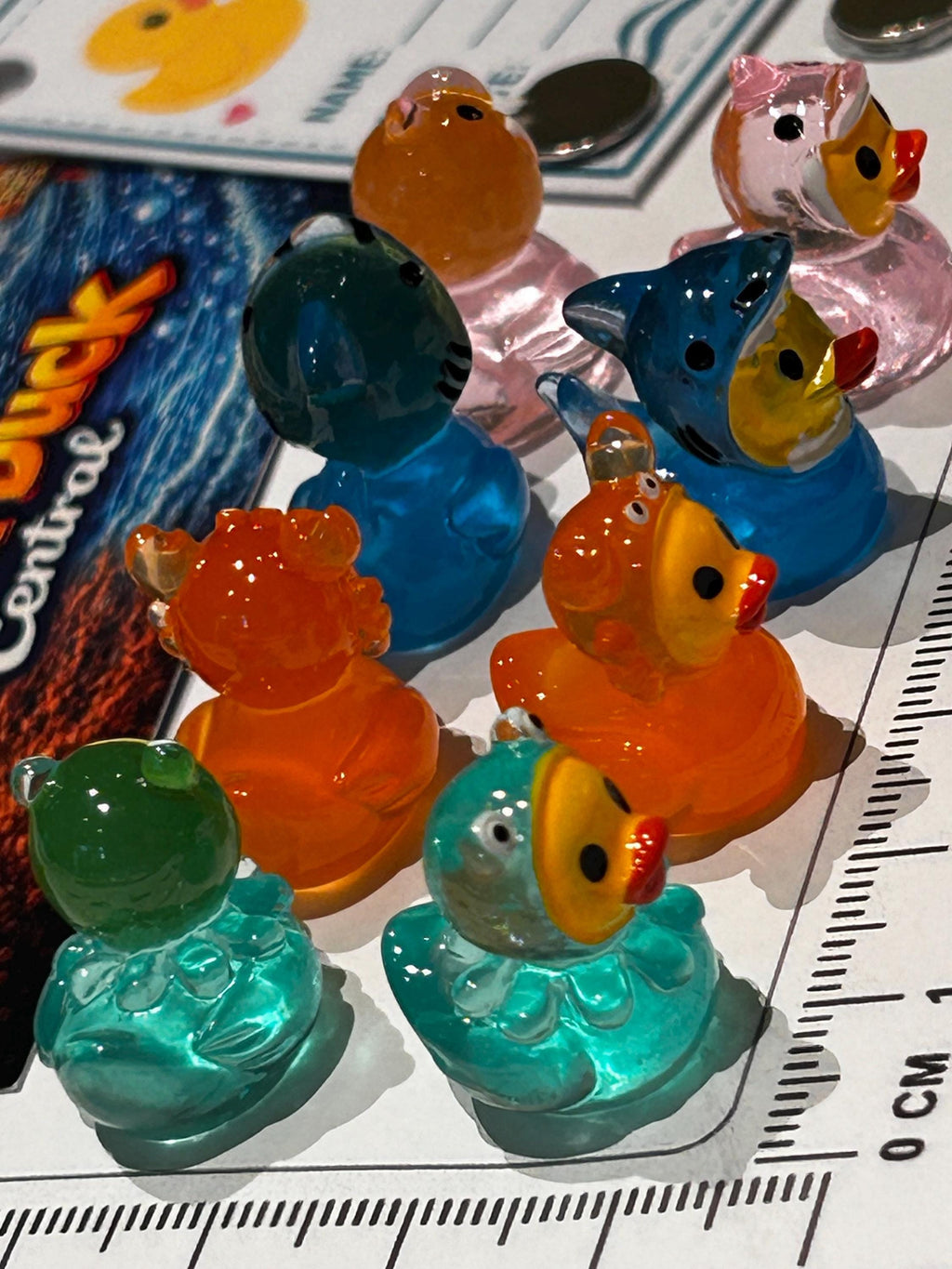 Set of 8, Glow-in-the-Dark Ocean Marine Sea Life Themed Mini Resin Ducks, Magnetic or Non-Magnetic, Optional Personalized Duck Hiding Tags