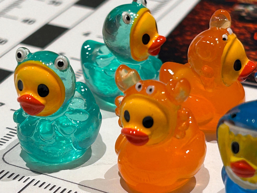 Set of 8, Glow-in-the-Dark Ocean Marine Sea Life Themed Mini Resin Ducks, Magnetic or Non-Magnetic, Optional Personalized Duck Hiding Tags
