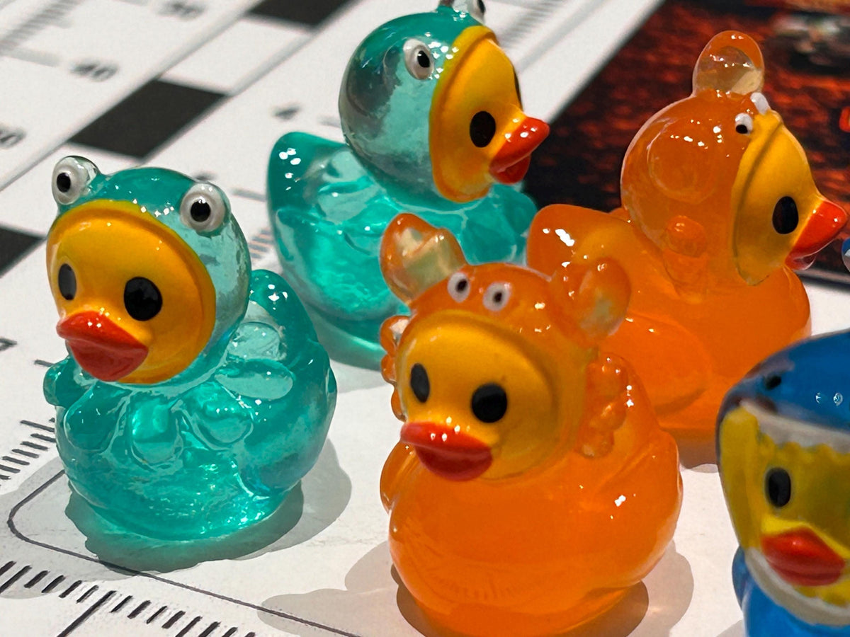 Set of 8, Glow-in-the-Dark Ocean Marine Sea Life Themed Mini Resin Ducks, Magnetic or Non-Magnetic, Optional Personalized Duck Hiding Tags