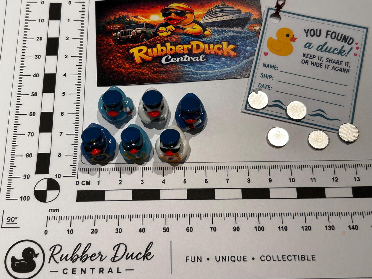 Set of 6, Blue Nautical Sailor Themed Mini Resin Ducks, Magnetic or Non-Magnetic, Optional Personalized Duck Hiding Tags