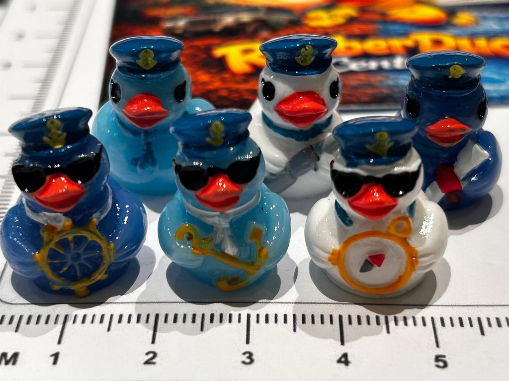 Set of 6, Blue Nautical Sailor Themed Mini Resin Ducks, Magnetic or Non-Magnetic, Optional Personalized Duck Hiding Tags