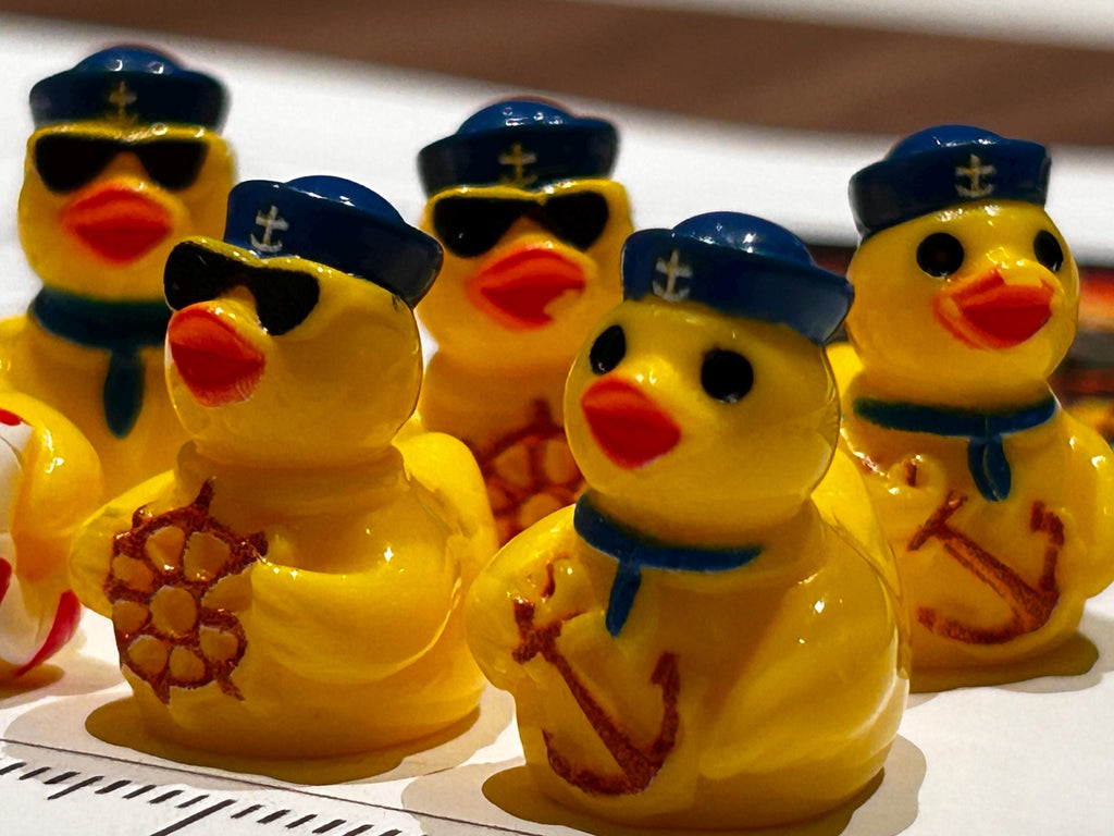 Set of 6, Yellow Nautical Sailor Themed Mini Resin Ducks, Magnetic or Non-Magnetic, Optional Personalized Duck Hiding Tags