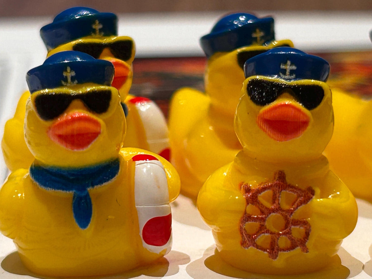 Set of 6, Yellow Nautical Sailor Themed Mini Resin Ducks, Magnetic or Non-Magnetic, Optional Personalized Duck Hiding Tags