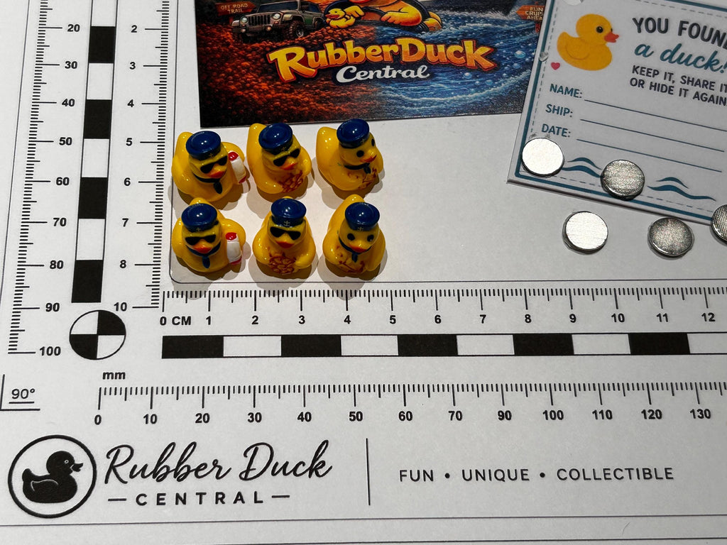 Set of 6, Yellow Nautical Sailor Themed Mini Resin Ducks, Magnetic or Non-Magnetic, Optional Personalized Duck Hiding Tags