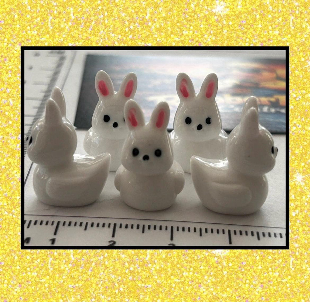 Set of 5, Bunny Rabbit Themed Mini Resin Ducks, Magnetic or Non-Magnetic, Optional Personalized Duck Hiding Tags