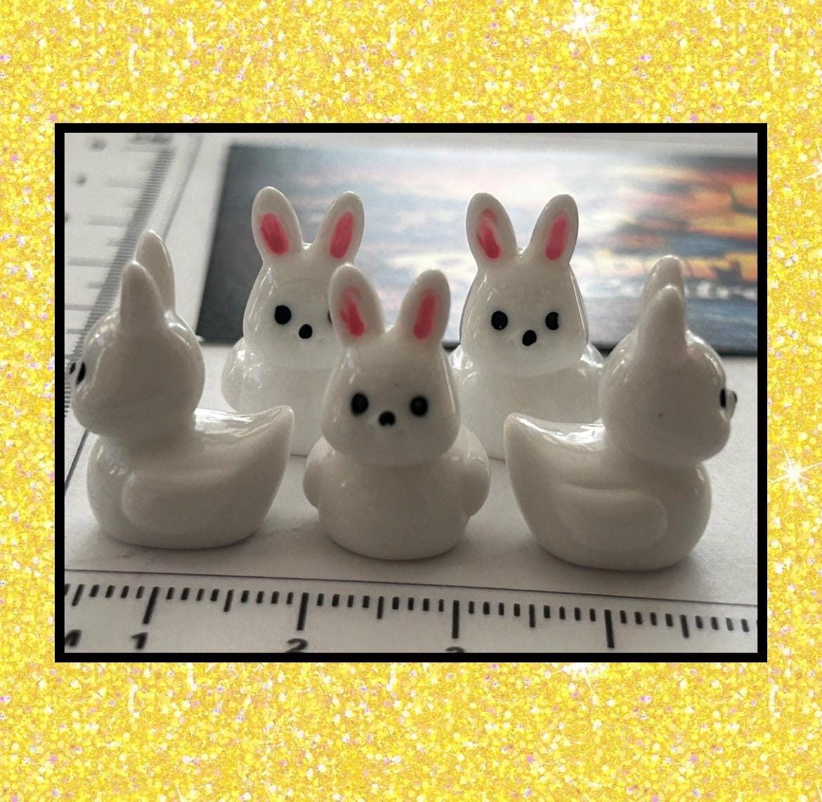 Set of 5, Bunny Rabbit Themed Mini Resin Ducks, Magnetic or Non-Magnetic, Optional Personalized Duck Hiding Tags