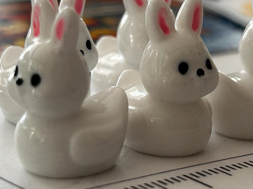 Set of 5, Bunny Rabbit Themed Mini Resin Ducks, Magnetic or Non-Magnetic, Optional Personalized Duck Hiding Tags