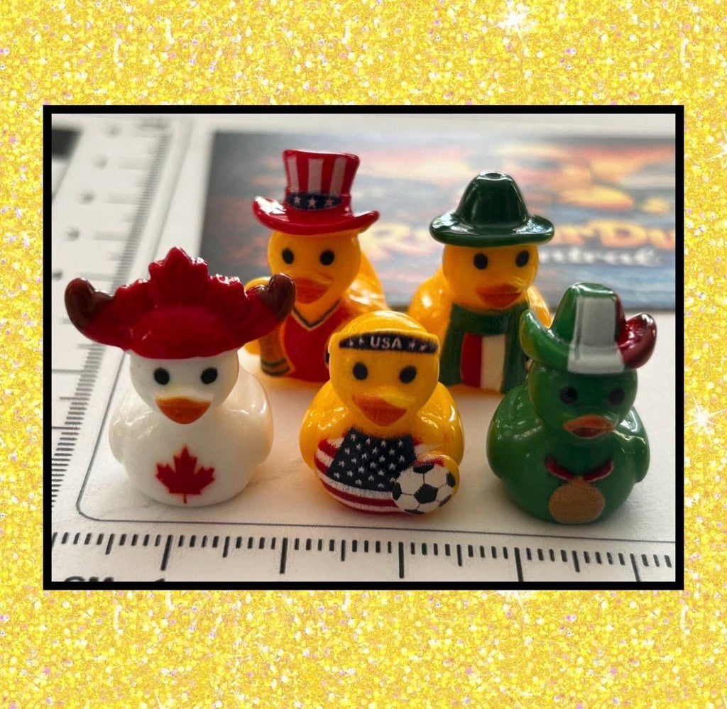 Set of 5, Soccer Teams World Cup (Set 1) Themed Mini Resin Ducks, Magnetic or Non-Magnetic, Optional Personalized Duck Hiding Tags