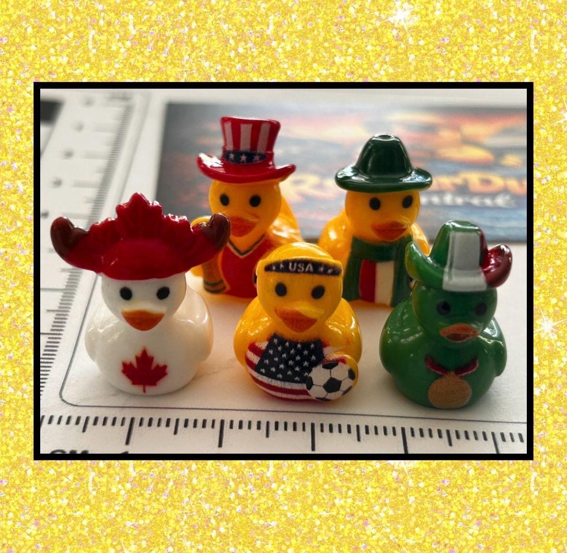 Set of 5, Soccer Teams World Cup (Set 1) Themed Mini Resin Ducks, Magnetic or Non-Magnetic, Optional Personalized Duck Hiding Tags