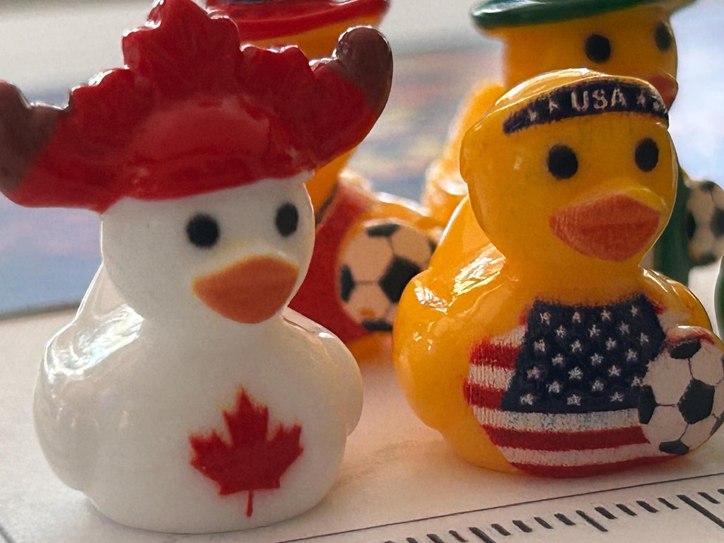 Set of 5, Soccer Teams World Cup (Set 1) Themed Mini Resin Ducks, Magnetic or Non-Magnetic, Optional Personalized Duck Hiding Tags