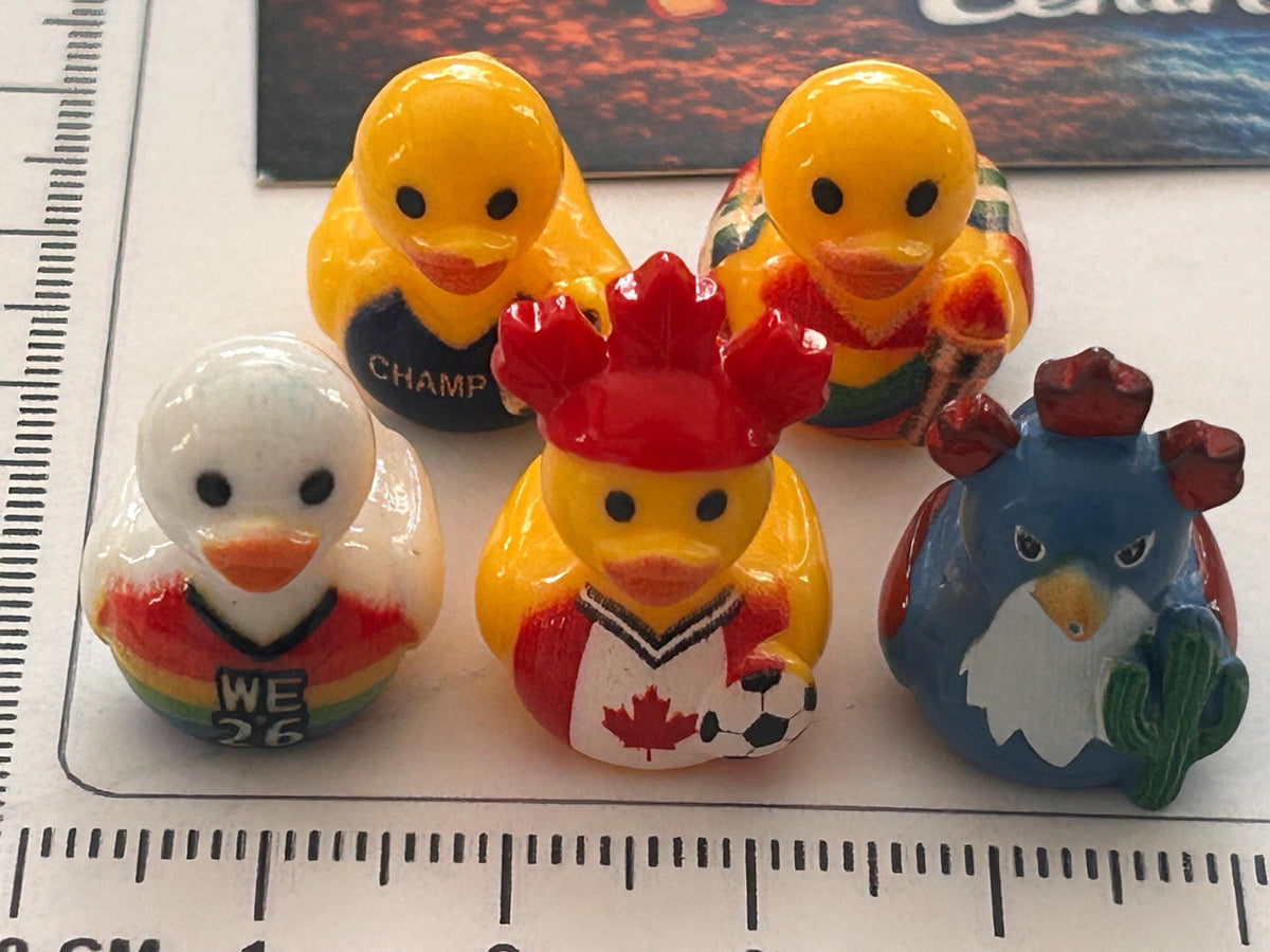 Set of 5, Soccer Teams World Cup (Set 2) Themed Mini Resin Ducks, Magnetic or Non-Magnetic, Optional Personalized Duck Hiding Tags