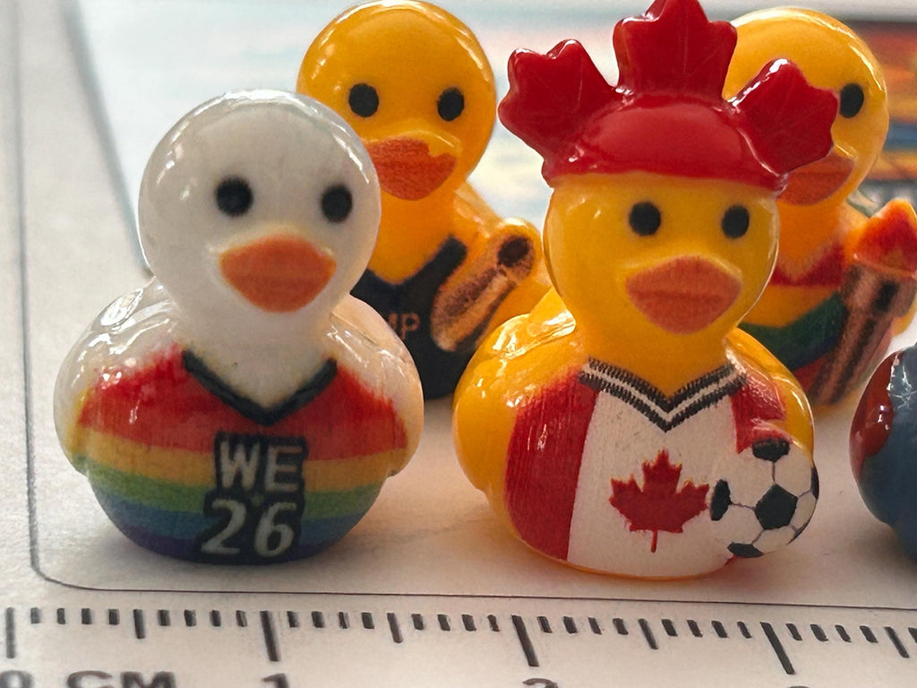 Set of 5, Soccer Teams World Cup (Set 2) Themed Mini Resin Ducks, Magnetic or Non-Magnetic, Optional Personalized Duck Hiding Tags