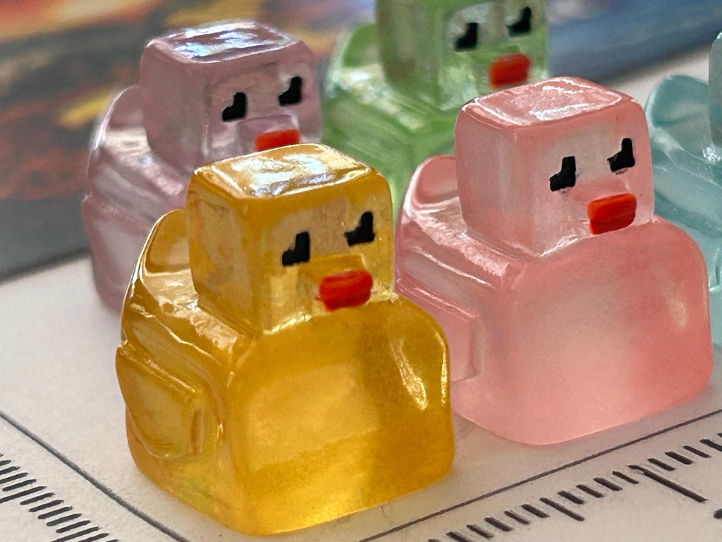 Set of 5, Glow-in-the-Dark Pixel Block Themed Mini Resin Ducks, Magnetic or Non-Magnetic, Optional Personalized Duck Hiding Tags
