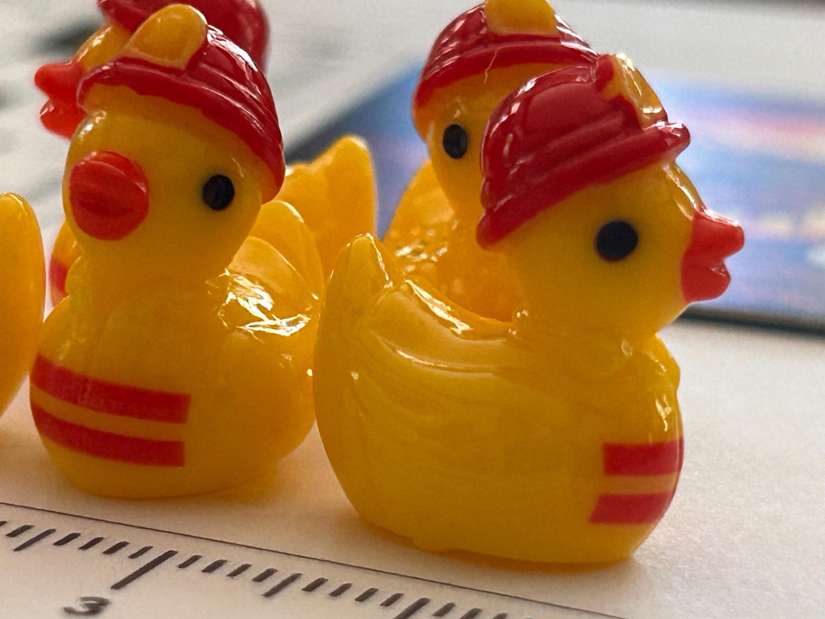 Set of 5, Fireman Themed Mini Resin Ducks, Magnetic or Non-Magnetic, Optional Personalized Duck Hiding Tags