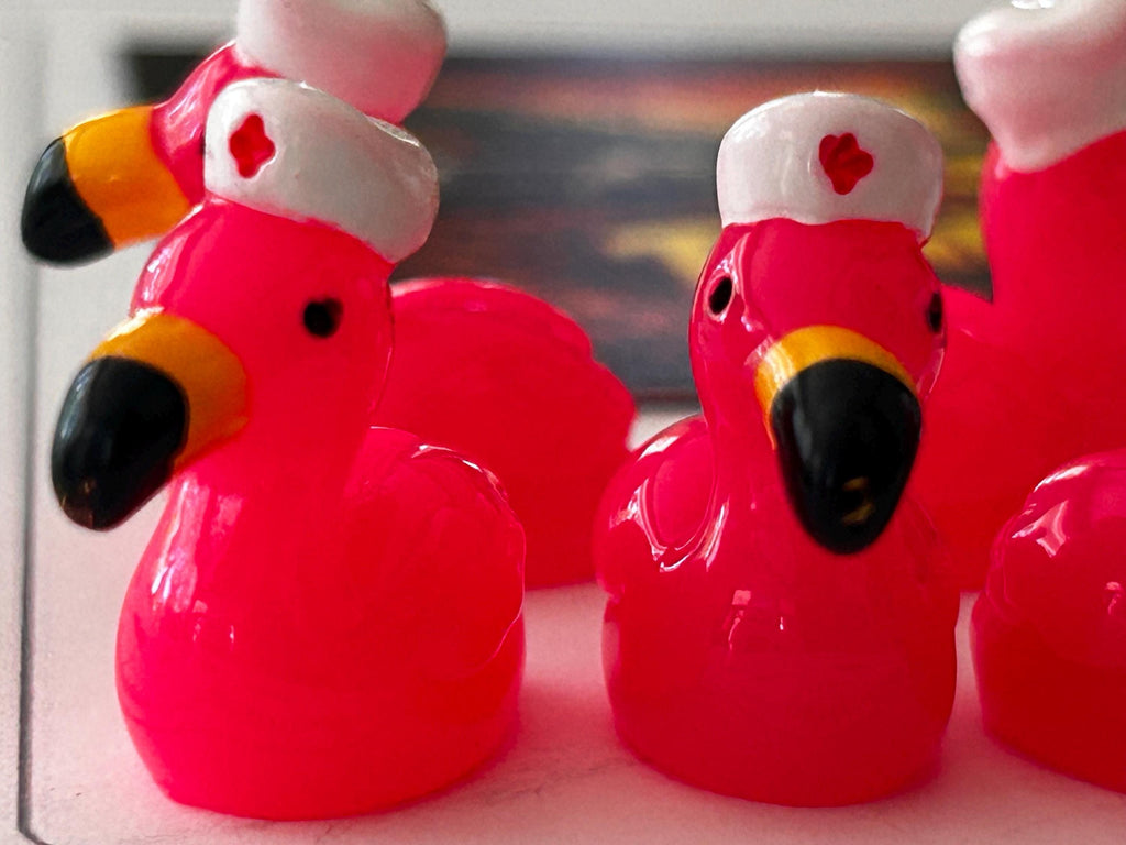 Set of 5, Flamingo Nurse Themed Mini Resin Ducks, Magnetic or Non-Magnetic, Optional Personalized Duck Hiding Tags