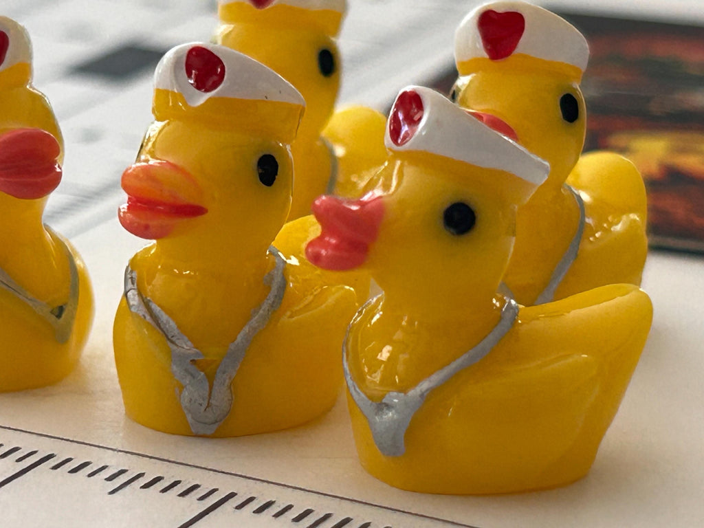 Set of 5, Yellow Nurse Themed Mini Resin Ducks, Magnetic or Non-Magnetic, Optional Personalized Duck Hiding Tags