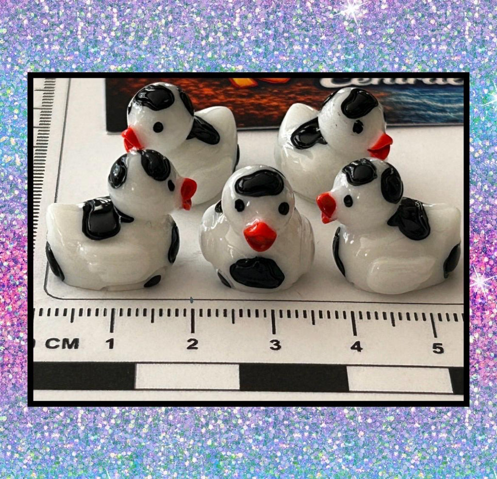 Set of 5, Cow Print Themed Mini Resin Ducks, Magnetic or Non-Magnetic, Optional Personalized Duck Hiding Tags