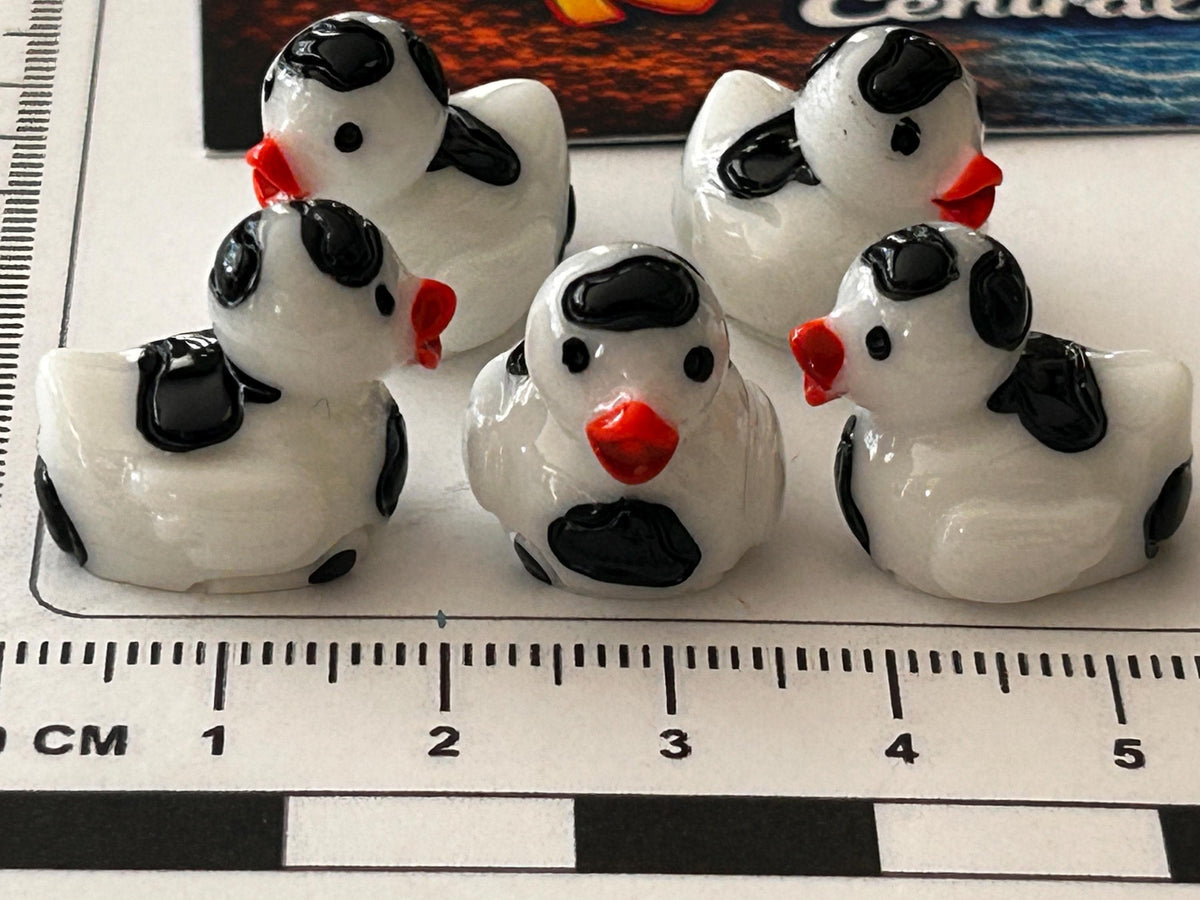 Set of 5, Cow Print Themed Mini Resin Ducks, Magnetic or Non-Magnetic, Optional Personalized Duck Hiding Tags