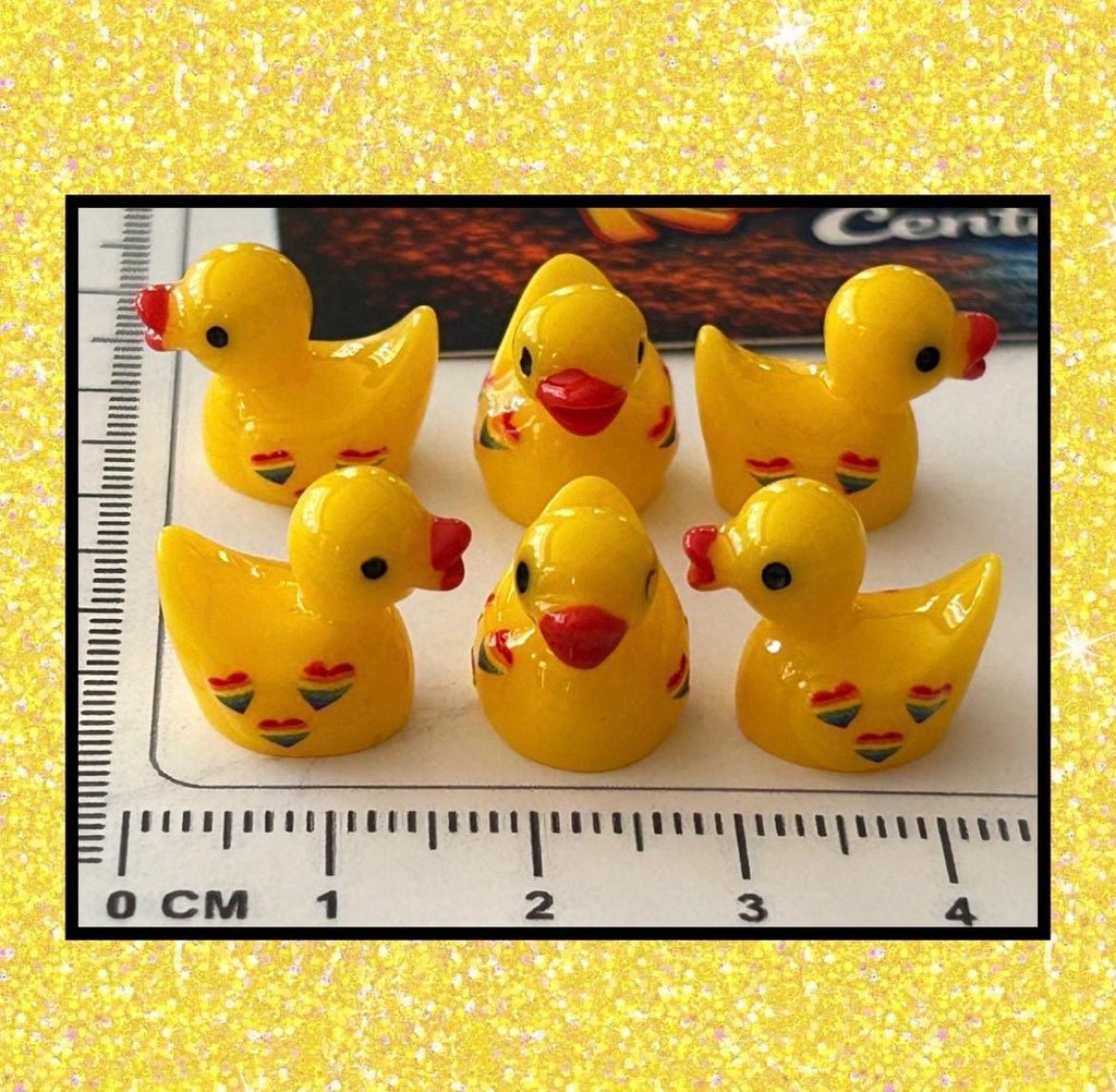 Set of 6, Rainbow Hearts Themed Mini Resin Ducks, Magnetic or Non-Magnetic, Optional Personalized Duck Hiding Tags