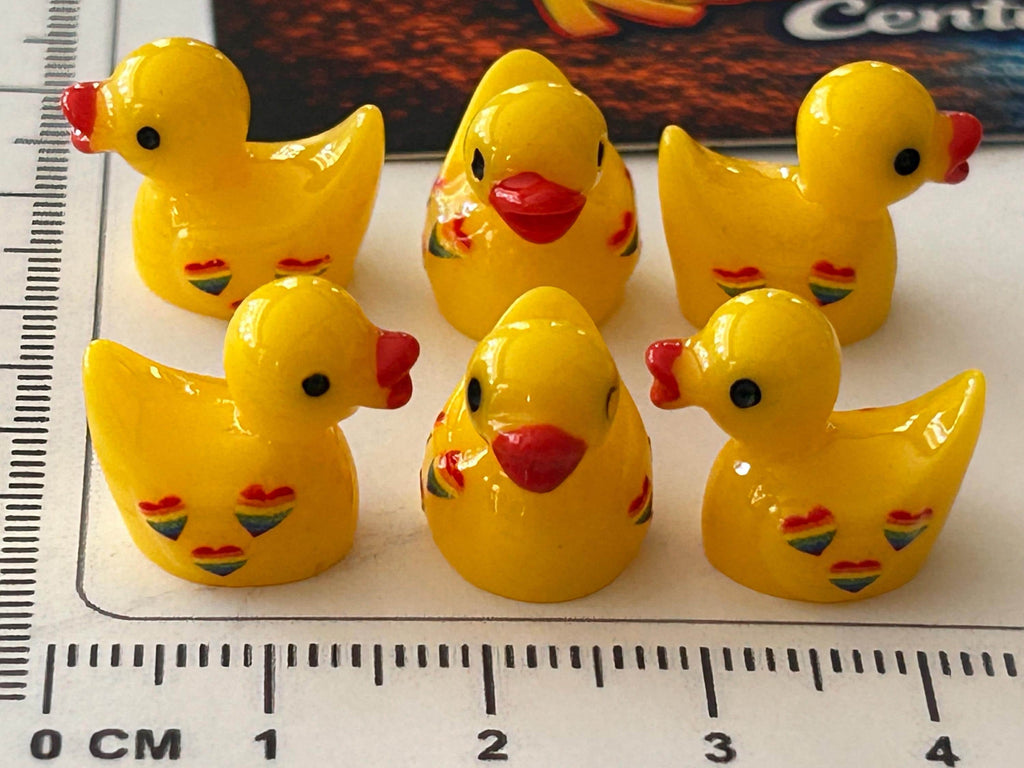 Set of 6, Rainbow Hearts Themed Mini Resin Ducks, Magnetic or Non-Magnetic, Optional Personalized Duck Hiding Tags