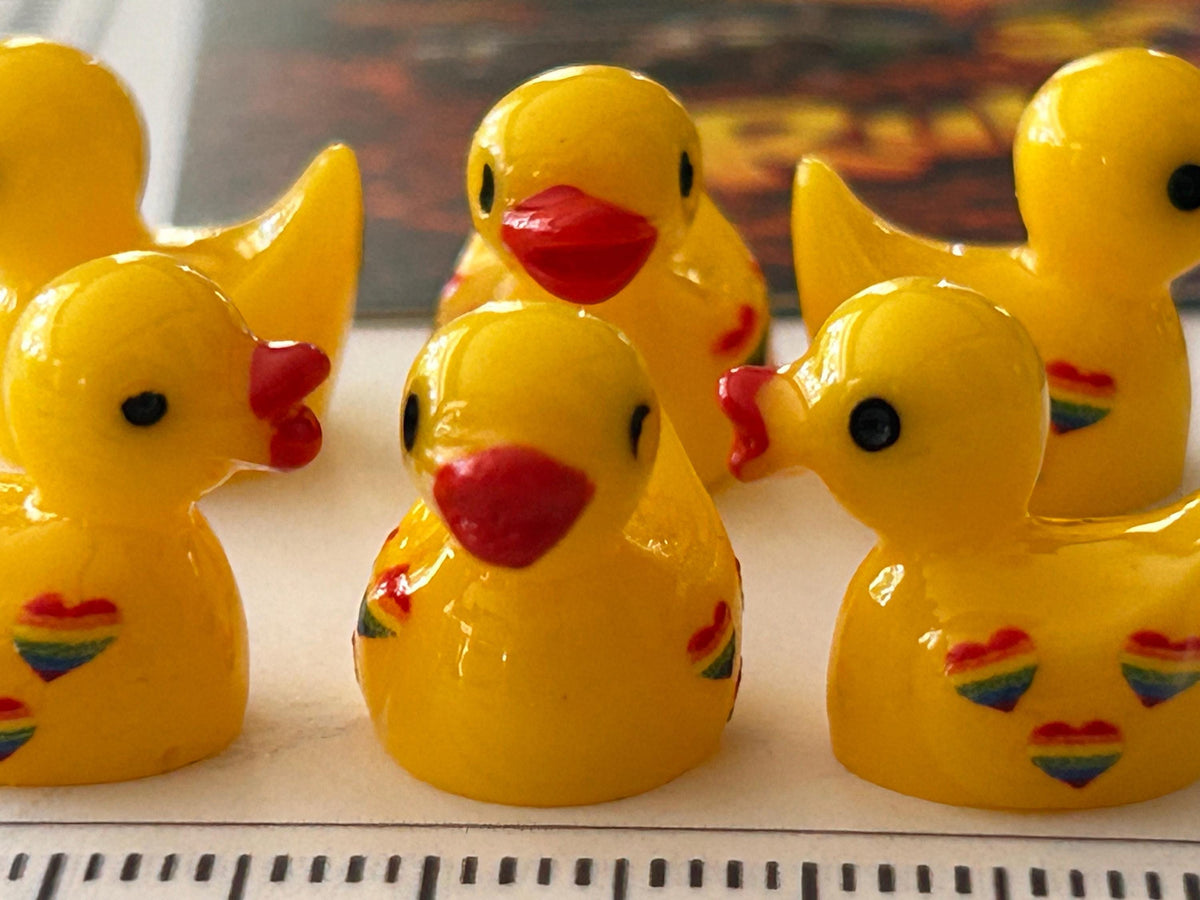 Set of 6, Rainbow Hearts Themed Mini Resin Ducks, Magnetic or Non-Magnetic, Optional Personalized Duck Hiding Tags
