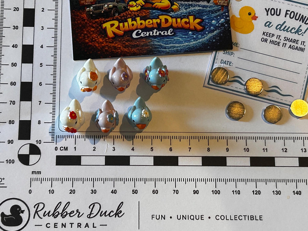 Set of 6, Floral Themed Mini Resin Ducks, Magnetic or Non-Magnetic, Optional Personalized Duck Hiding Tags