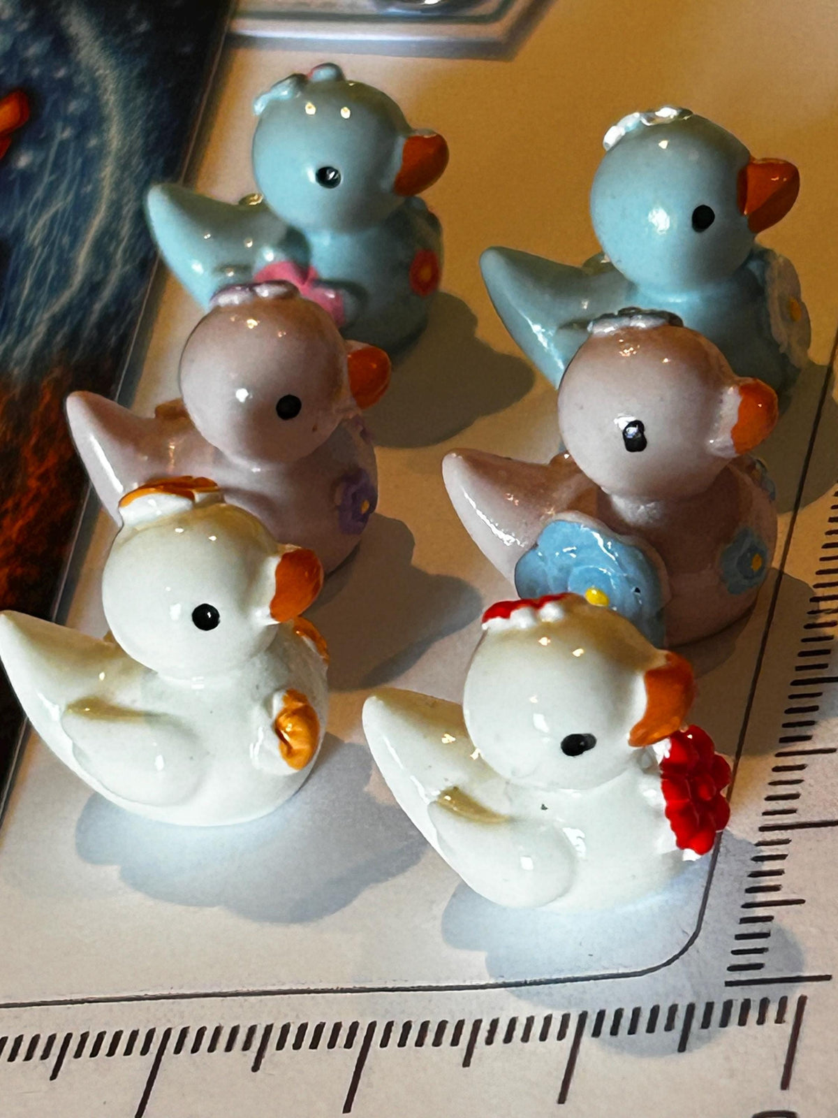 Set of 6, Floral Themed Mini Resin Ducks, Magnetic or Non-Magnetic, Optional Personalized Duck Hiding Tags