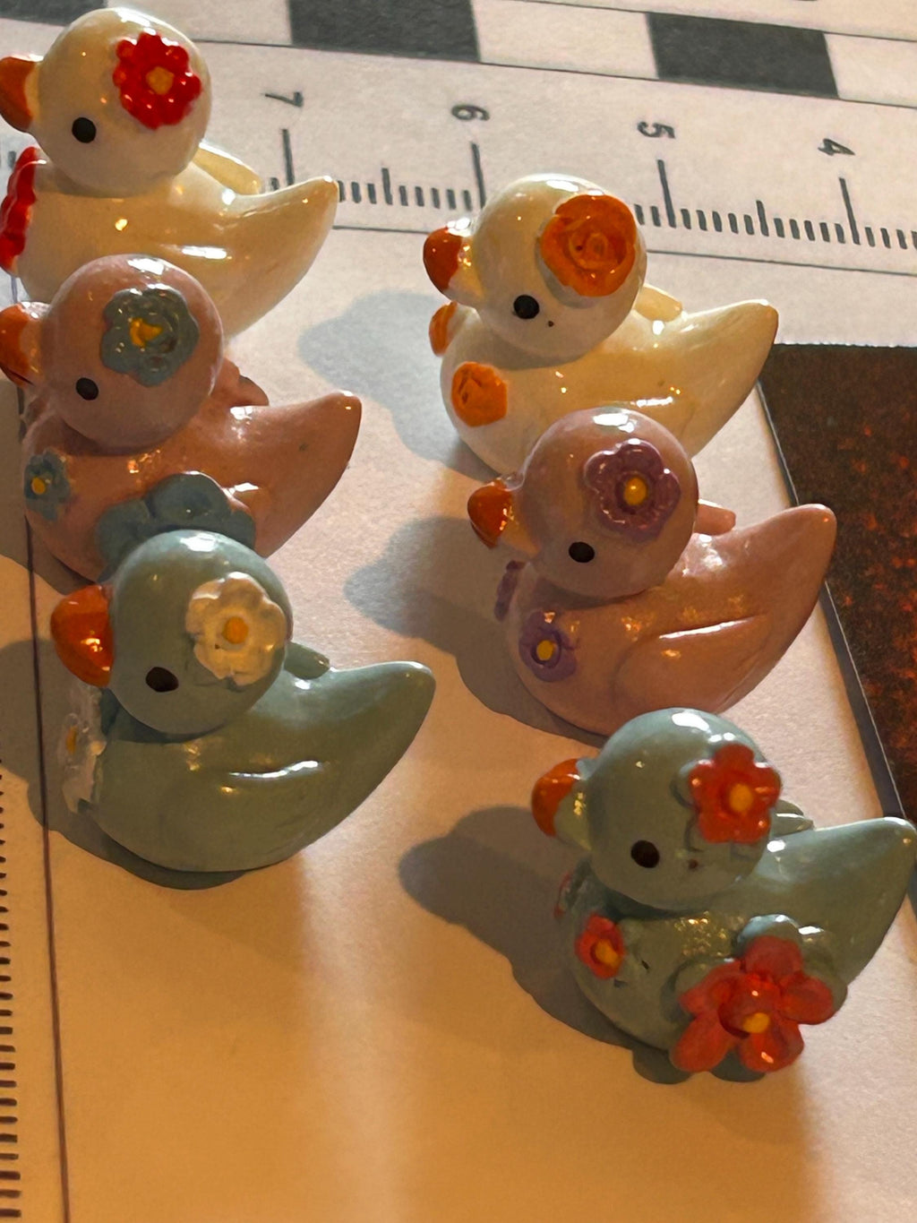Set of 6, Floral Themed Mini Resin Ducks, Magnetic or Non-Magnetic, Optional Personalized Duck Hiding Tags