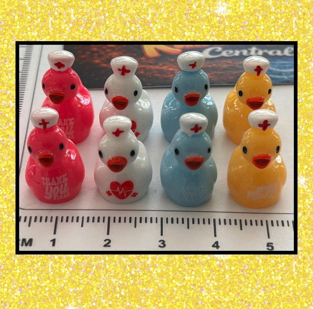 Set of 8, Nurse with Hat Themed Mini Resin Ducks, Magnetic or Non-Magnetic, Optional Personalized Duck Hiding Tags