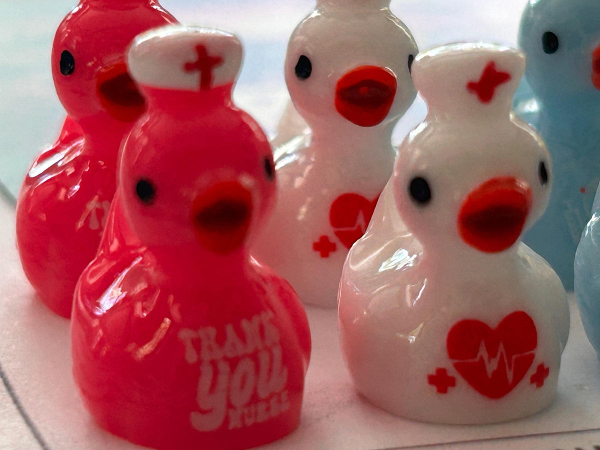 Set of 8, Nurse with Hat Themed Mini Resin Ducks, Magnetic or Non-Magnetic, Optional Personalized Duck Hiding Tags