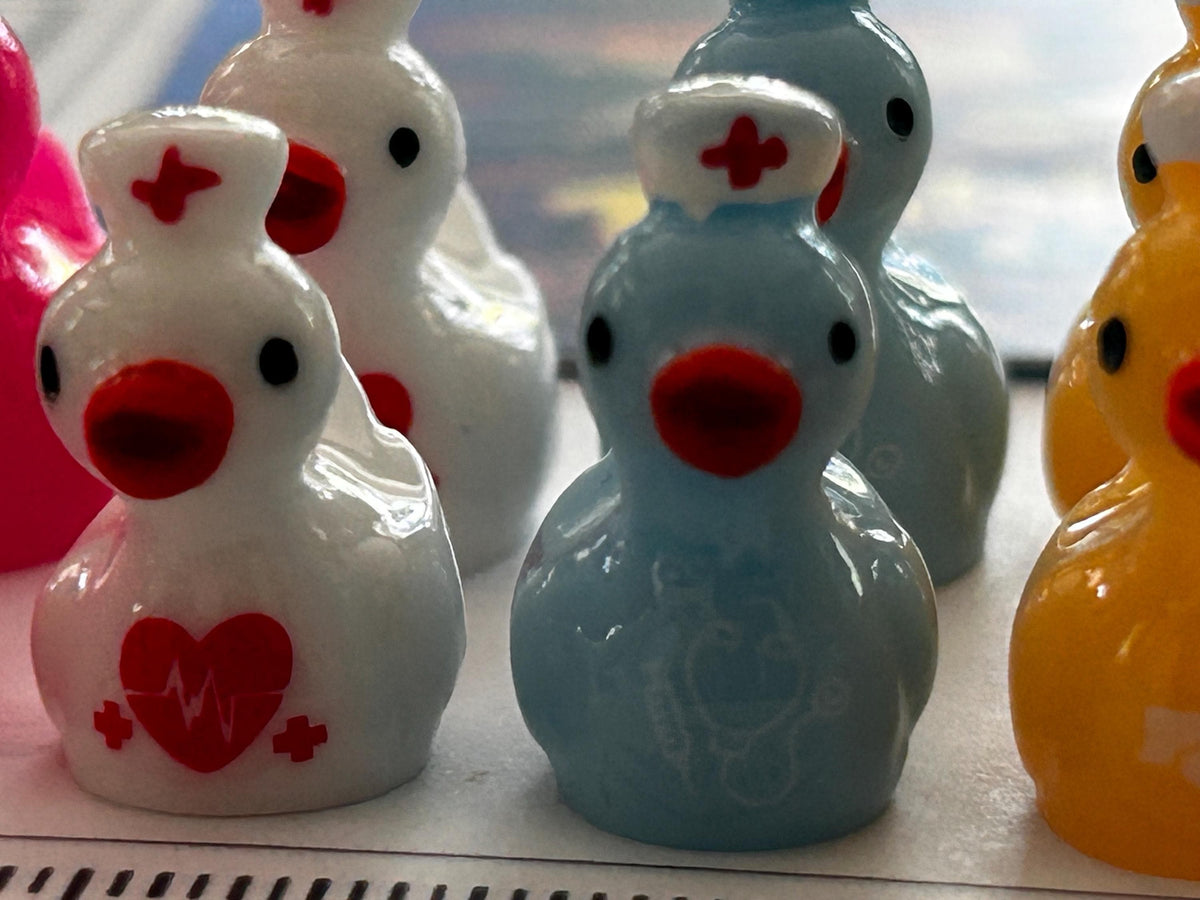 Set of 8, Nurse with Hat Themed Mini Resin Ducks, Magnetic or Non-Magnetic, Optional Personalized Duck Hiding Tags