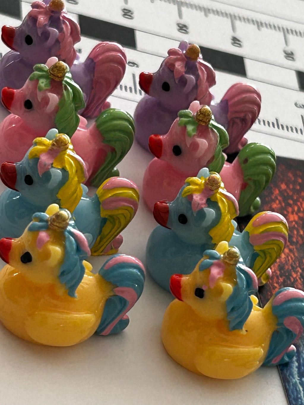 Set of 8, Colorful Unicorn Themed Mini Resin Ducks, Magnetic or Non-Magnetic, Optional Personalized Duck Hiding Tags