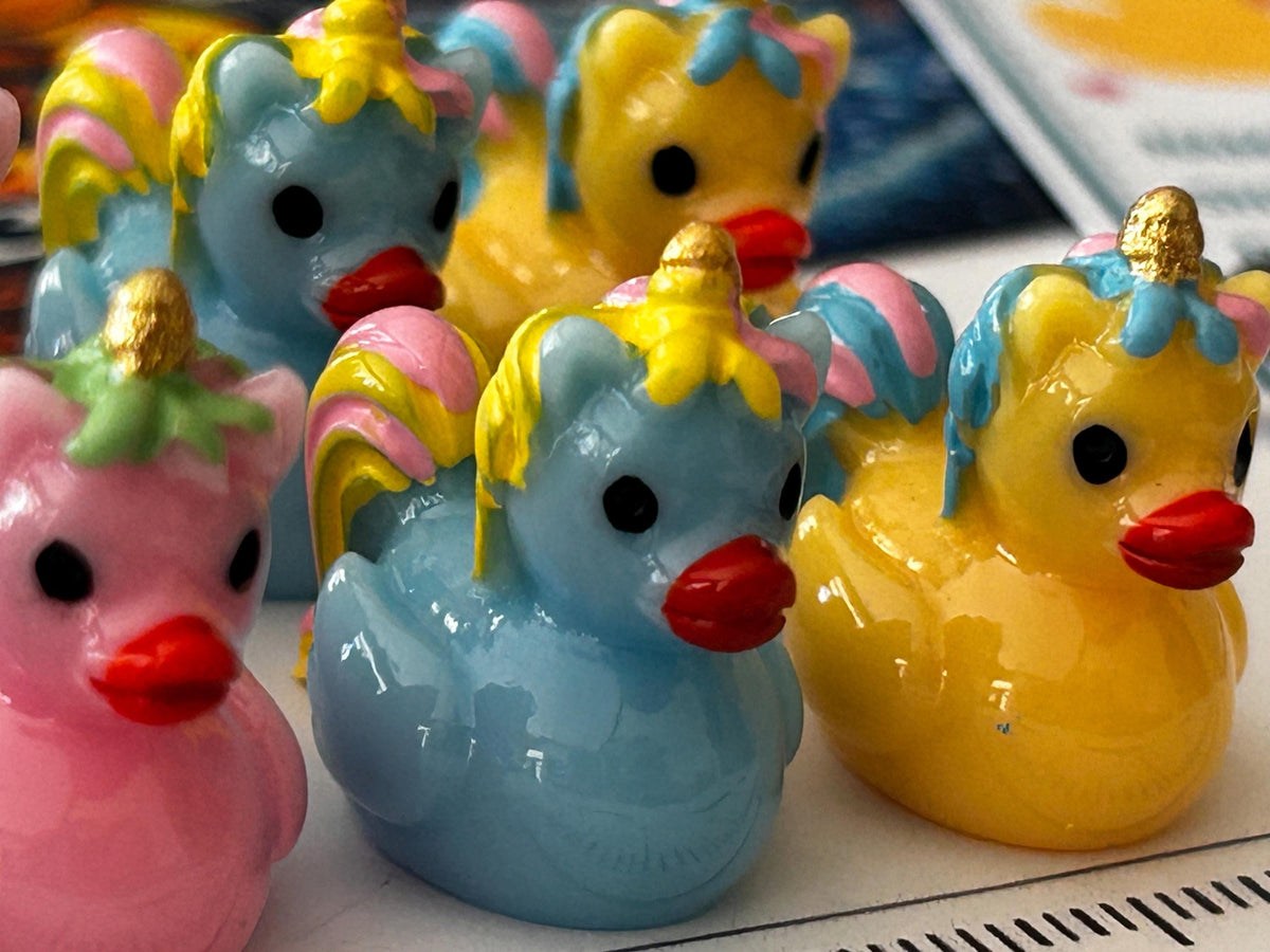 Set of 8, Colorful Unicorn Themed Mini Resin Ducks, Magnetic or Non-Magnetic, Optional Personalized Duck Hiding Tags