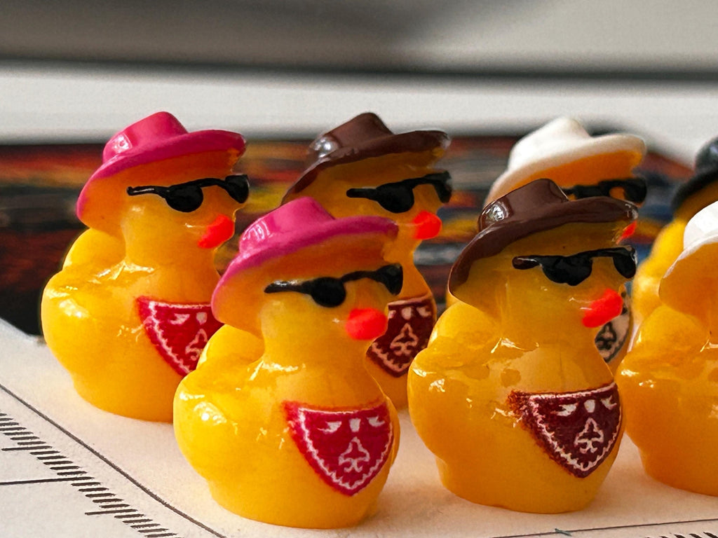 Set of 8, Cowboy Hat and Scarf Themed Mini Resin Ducks, Magnetic or Non-Magnetic, Optional Personalized Duck Hiding Tags