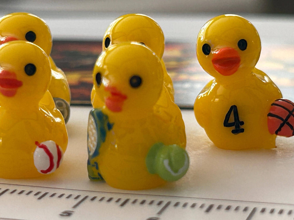 Set of 8, Sports Themed Mini Resin Ducks, Magnetic or Non-Magnetic, Optional Personalized Duck Hiding Tags