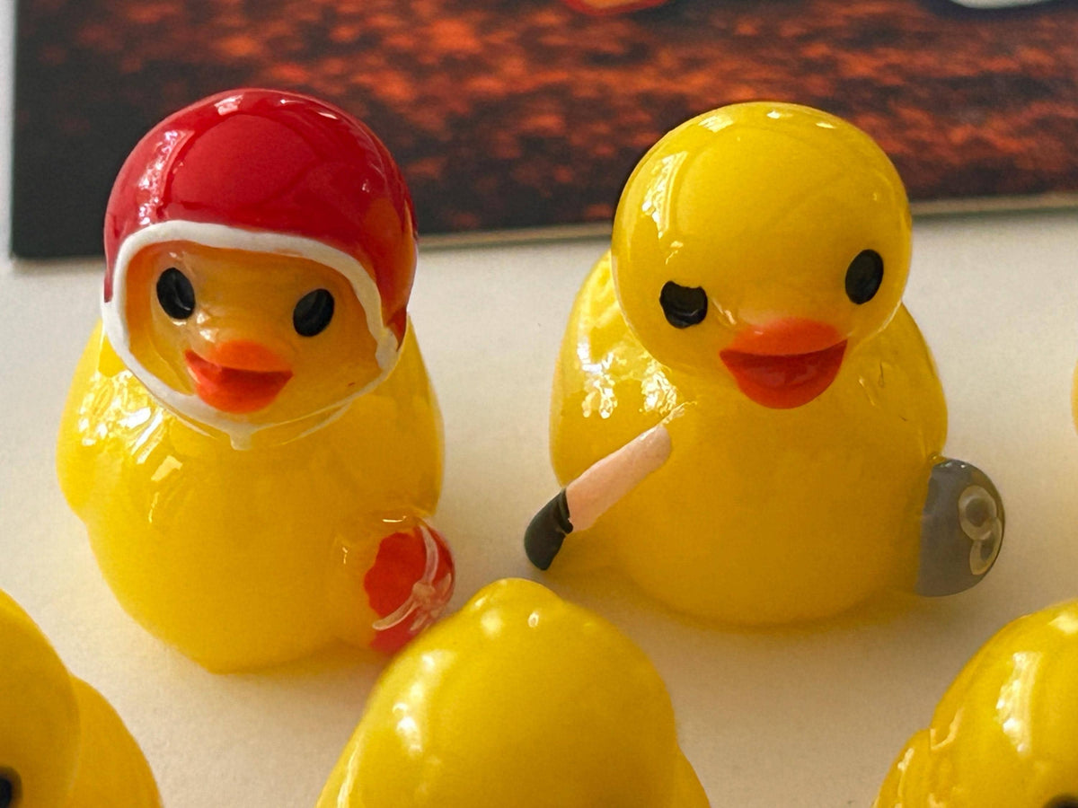 Set of 8, Sports Themed Mini Resin Ducks, Magnetic or Non-Magnetic, Optional Personalized Duck Hiding Tags