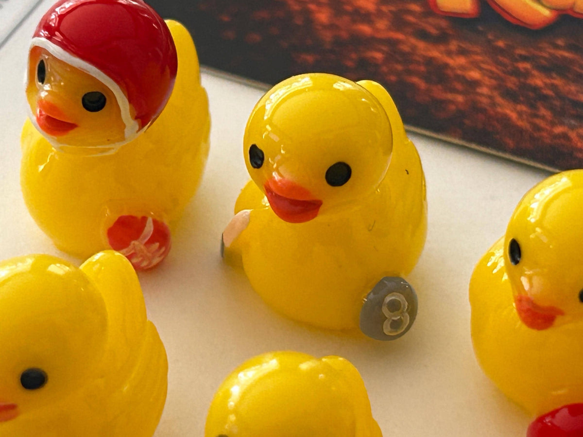 Set of 8, Sports Themed Mini Resin Ducks, Magnetic or Non-Magnetic, Optional Personalized Duck Hiding Tags