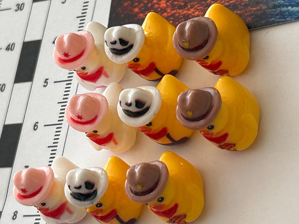 Set of 9, Western Wear Themed Mini Resin Ducks, Magnetic or Non-Magnetic, Optional Personalized Duck Hiding Tags