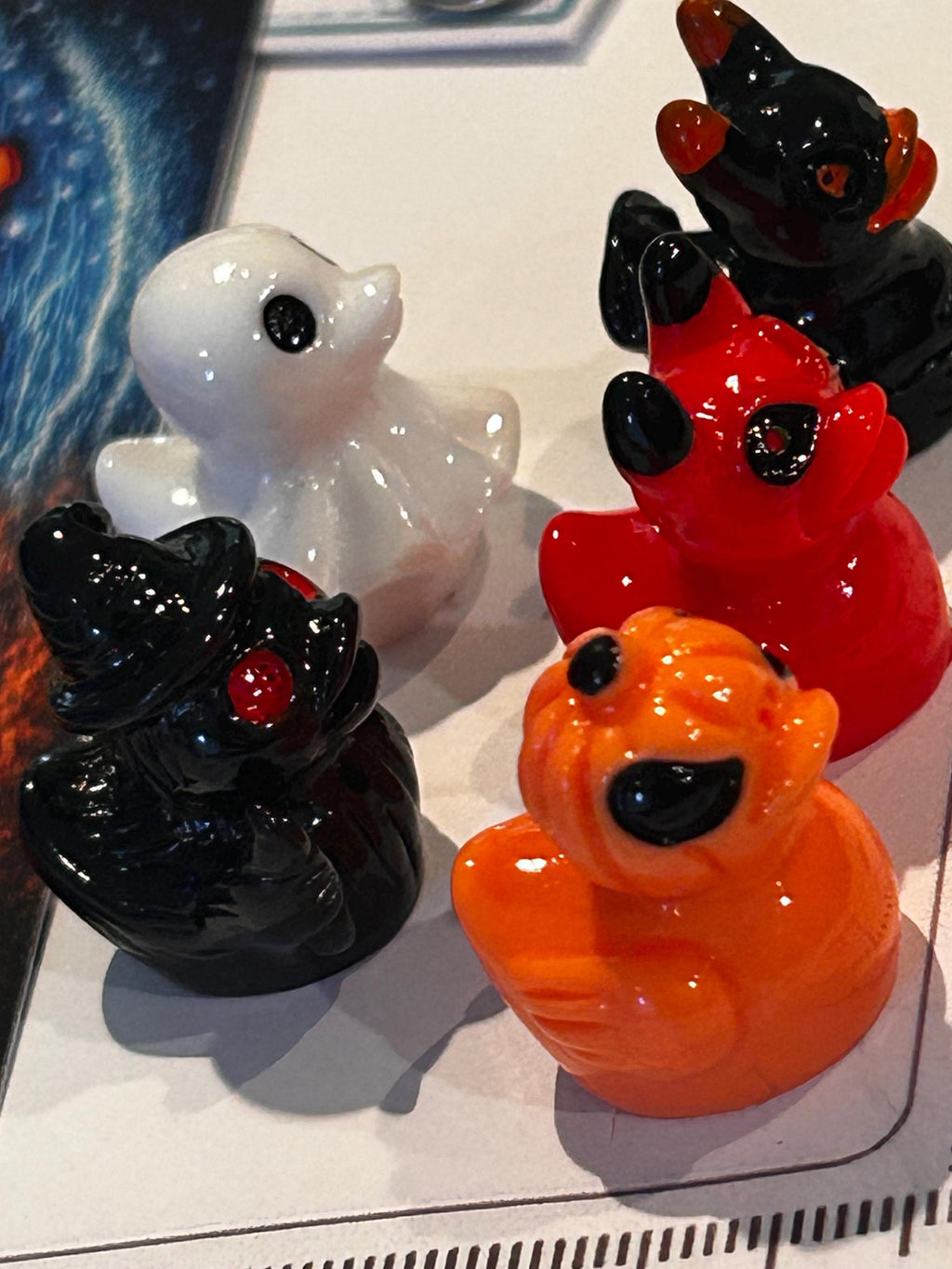 Set of 5, Spooky Halloween (Set 2) Themed Mini Resin Ducks, Magnetic or Non-Magnetic, Optional Personalized D