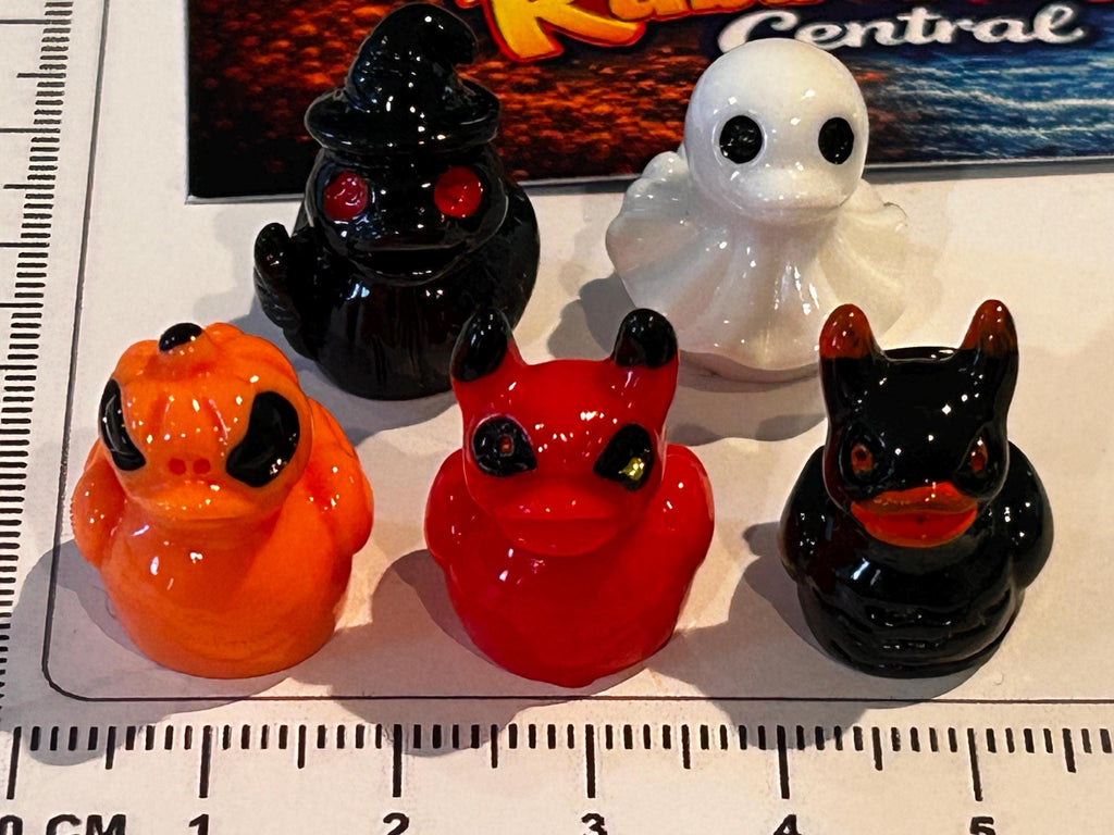 Set of 5, Spooky Halloween (Set 2) Themed Mini Resin Ducks, Magnetic or Non-Magnetic, Optional Personalized D