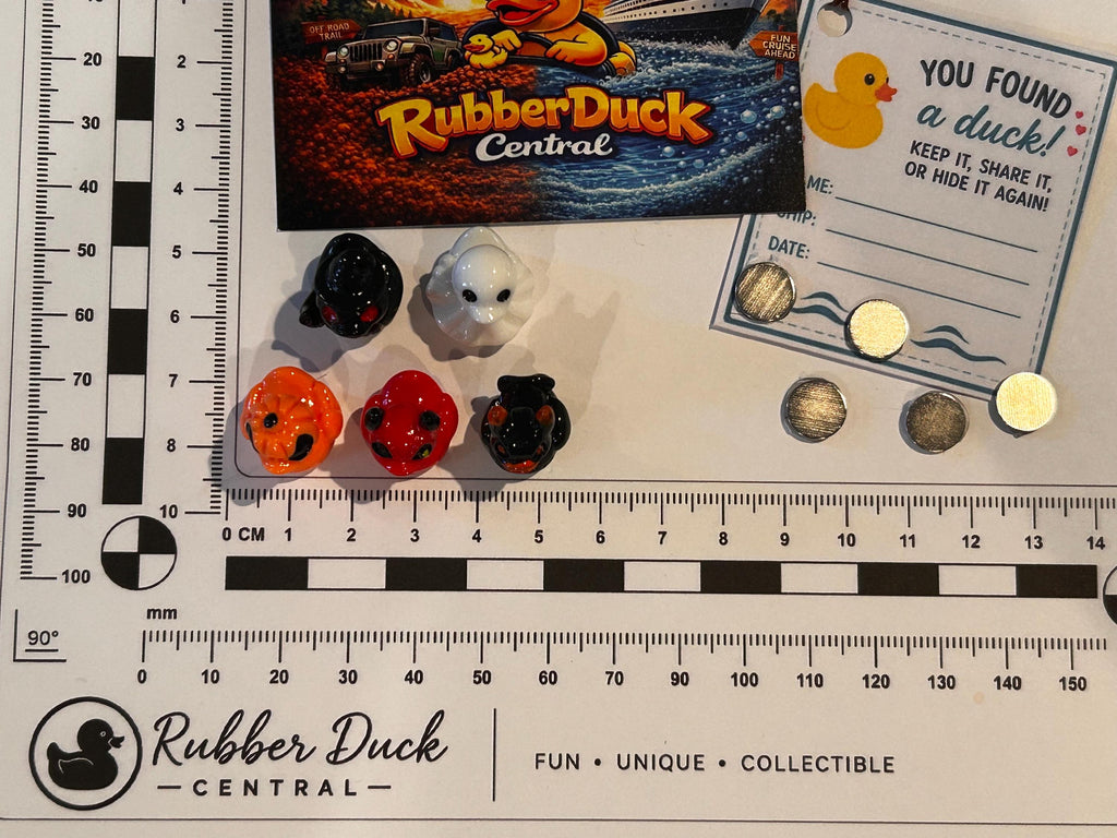 Set of 5, Spooky Halloween (Set 2) Themed Mini Resin Ducks, Magnetic or Non-Magnetic, Optional Personalized D