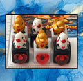 Set of 6 Mixed Casino Mini Resin Ducks on Mixed Dice with Red Hearts – Handmade Decorative Duck Collectibles – Casino Decor