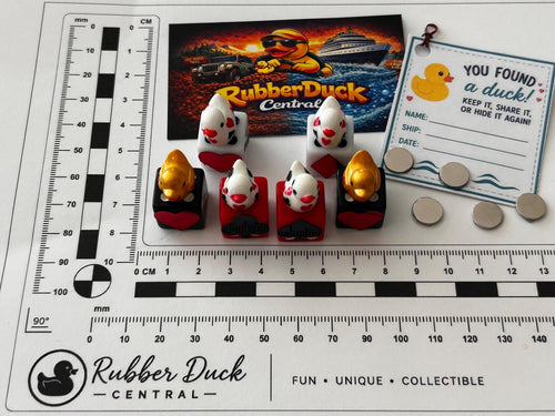 6 Piece Casino Dice & Mini Resin Duck Set – Red Black White Playing Card Suit Dice – Handmade Casino Decor – Duck Collectible Gift